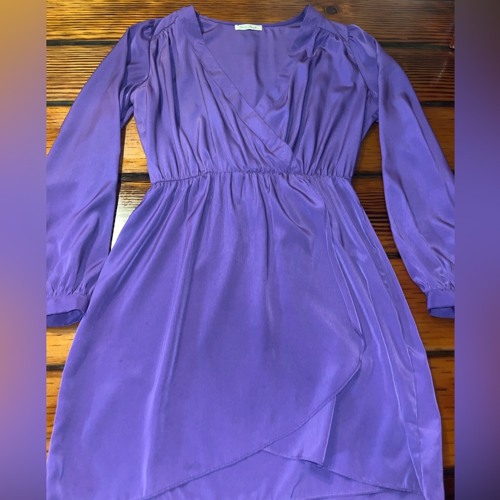 Honey Peach Silk Purple Wrap Dress